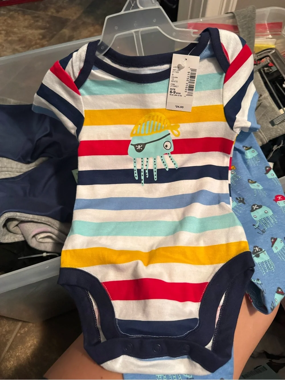 NWT 6-9 mth Striped Multi-Color Pirate outfit-  with Bib -